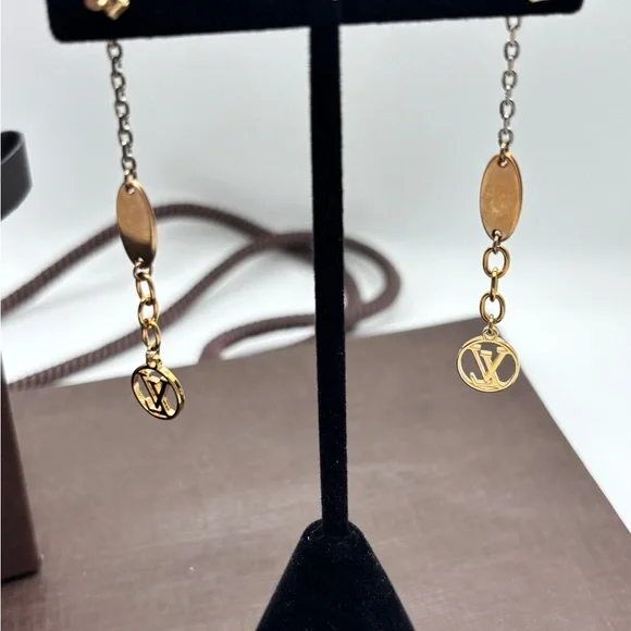 Louis Vuitton Gold and Brown Dangle Earrings - Picture 3 of 5